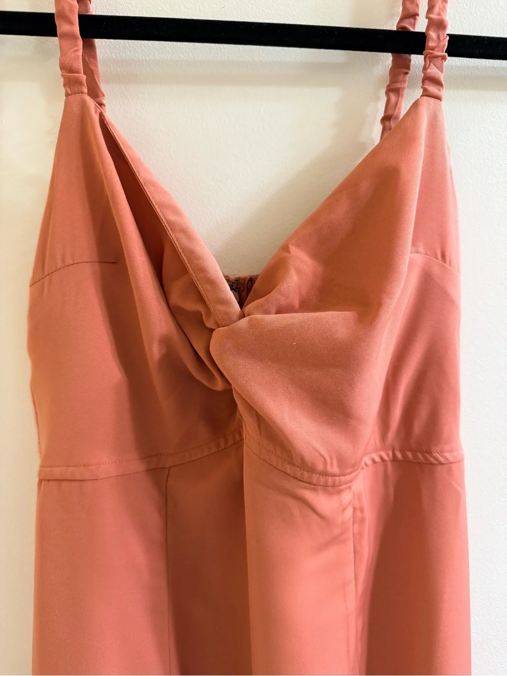 Abercrombie & Fitch Twist-Front Smocked Midi Dress Coral Thigh Slit- Size XS
